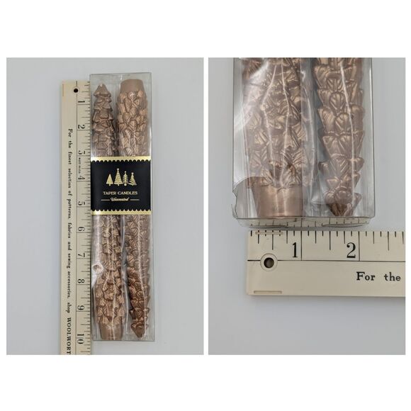 Gold Christmas Tree Taper Candles Unscented (4) 10" Metallic Holiday Decor Pine - Picture 5 of 6